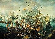 WIERINGEN, Cornelis Claesz van explosion of the Spanish flagship during the Battle of Gibraltar oil painting